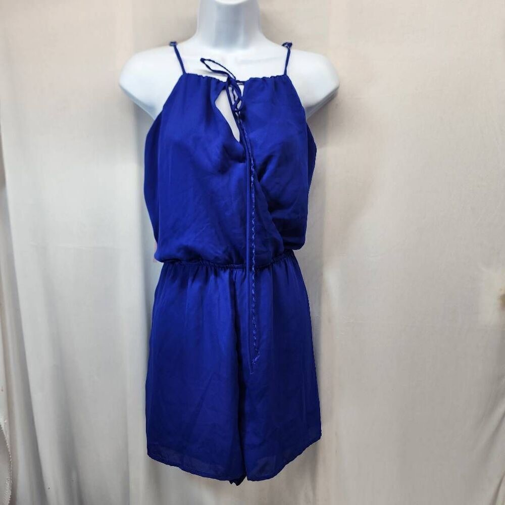Charlotte Russe Women's L Blue Spaghetti Strap Romper Peep Hole